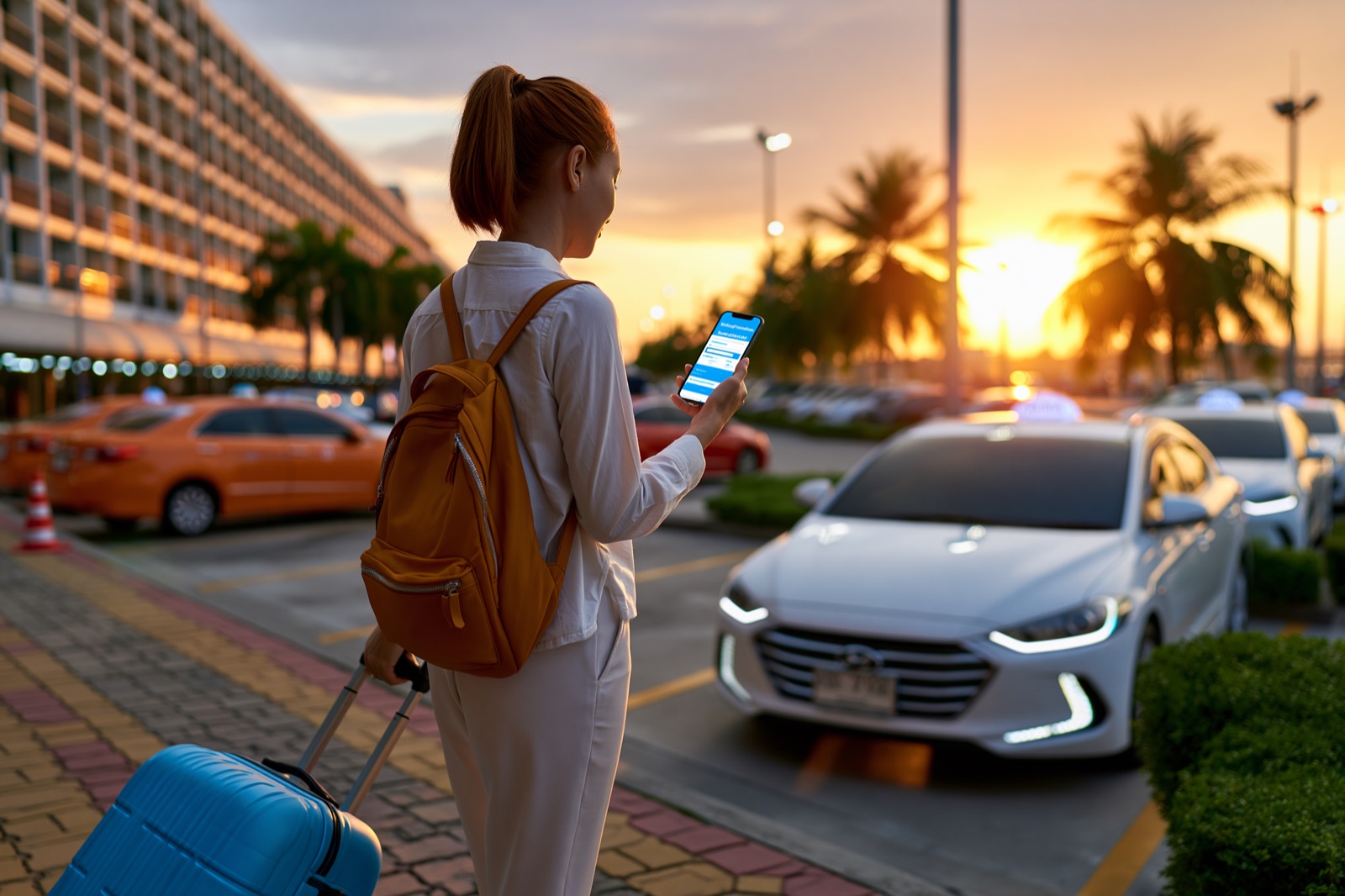 Cliente récupérant son véhicule au coucher du soleil